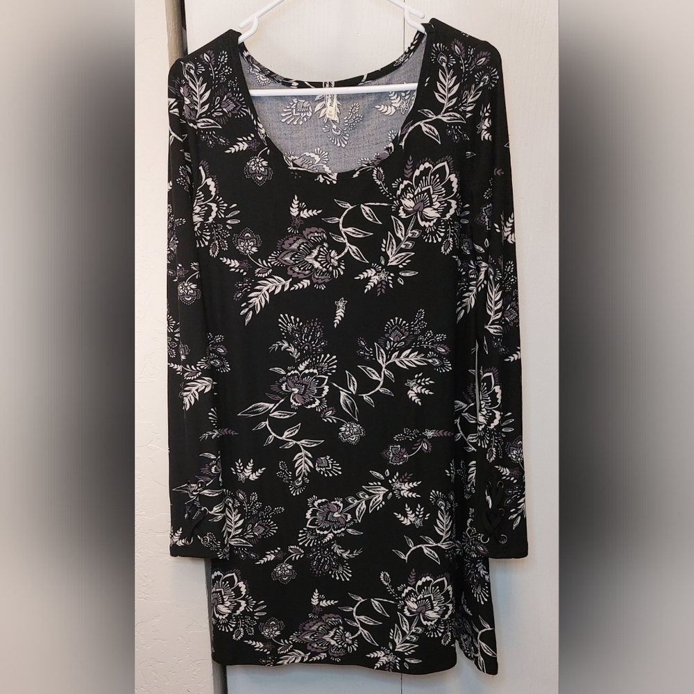 Mudd Size Medium Midi Sheath Floral Dress Long Sleeve Boho Comfy Soft Casual